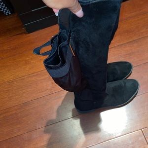 Black suede knee high boots